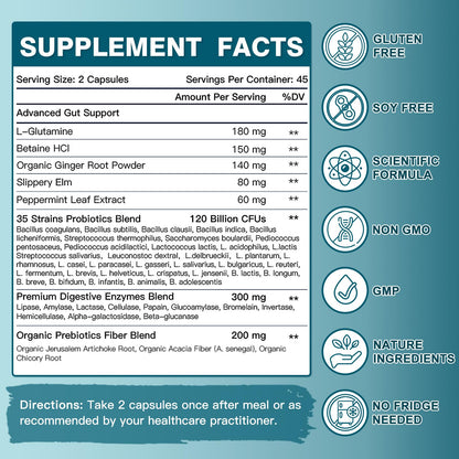 Probiotics for Women-Men Digestive Health with 120 Billion CFUs, Prebiotics and Probiotics for Women-Men, Digestive Enzymes, Nutrient Absorption, Immune Support - dailyvitalstore