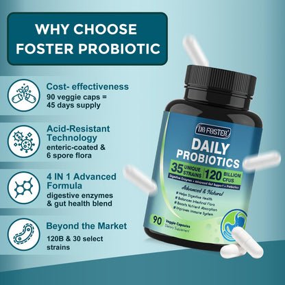 Probiotics for Women-Men Digestive Health with 120 Billion CFUs, Prebiotics and Probiotics for Women-Men, Digestive Enzymes, Nutrient Absorption, Immune Support - dailyvitalstore