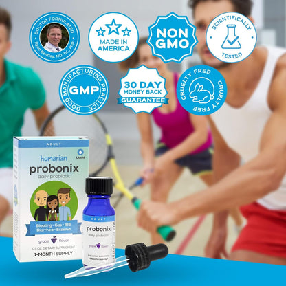 Probonix Humarian Liquid Probiotics for Adults - 12-Strain Probiotic Drops to Fortify Gut Health, Immunity and More - 30-Day Supply - Delicious Grape Flavor - dailyvitalstore