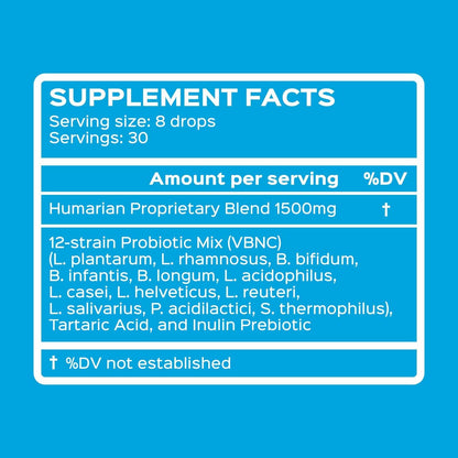 Probonix Humarian Liquid Probiotics for Adults - 12-Strain Probiotic Drops to Fortify Gut Health, Immunity and More - 30-Day Supply - Delicious Grape Flavor - dailyvitalstore