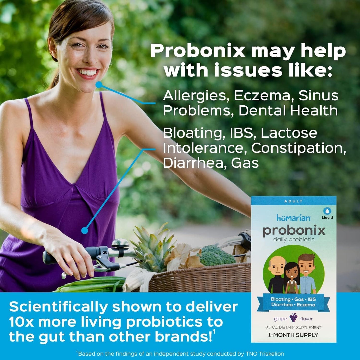 Probonix Humarian Liquid Probiotics for Adults - 12-Strain Probiotic Drops to Fortify Gut Health, Immunity and More - 30-Day Supply - Delicious Grape Flavor - dailyvitalstore