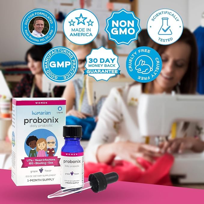 Probonix Humarian Liquid Probiotics for Women - 12-Strain Probiotic Drops to Fortify Women’s Gut Health, Vaginal Health, Immunity and Overall Wellness - 30-Day Supply - Delicious Grape Flavor - dailyvitalstore
