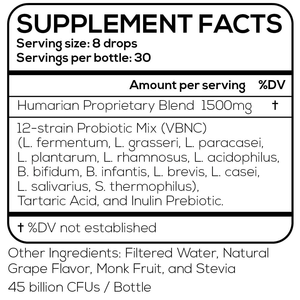 Probonix Humarian Liquid Probiotics for Women - 12-Strain Probiotic Drops to Fortify Women’s Gut Health, Vaginal Health, Immunity and Overall Wellness - 30-Day Supply - Delicious Grape Flavor - dailyvitalstore