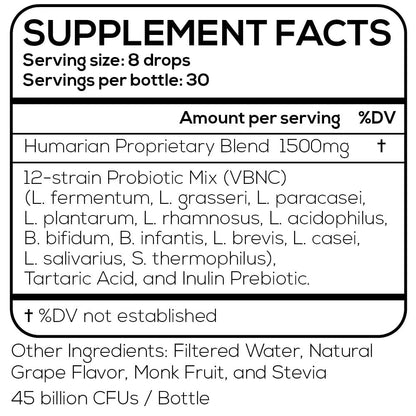 Probonix Humarian Liquid Probiotics for Women - 12-Strain Probiotic Drops to Fortify Women’s Gut Health, Vaginal Health, Immunity and Overall Wellness - 30-Day Supply - Delicious Grape Flavor - dailyvitalstore