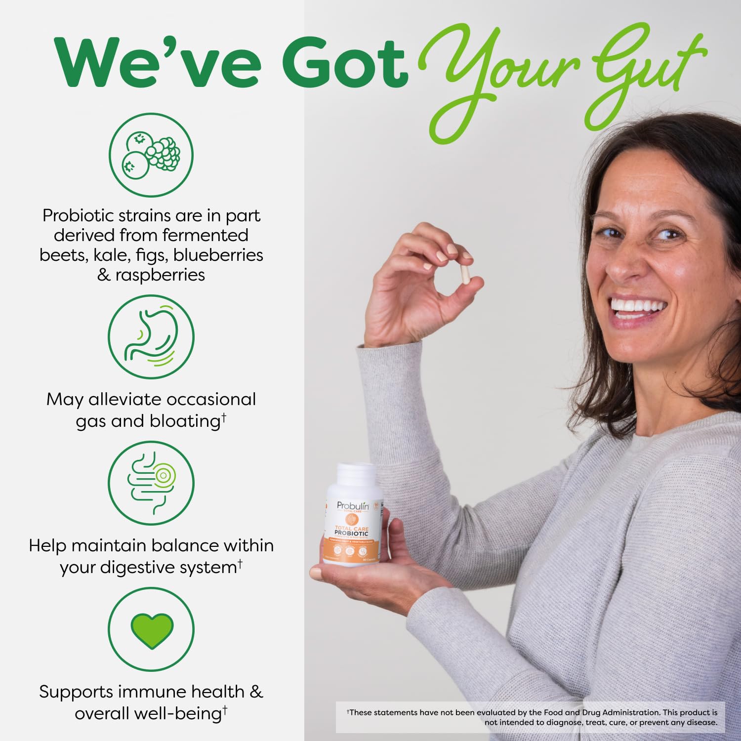 Probulin Total Care Probiotic Supplement, Daily Gut, Digestive, and Immune Health Probiotics Capsules for Men and Women, 20 Billion CFU, Vegan, 90 Count Bottle - dailyvitalstore