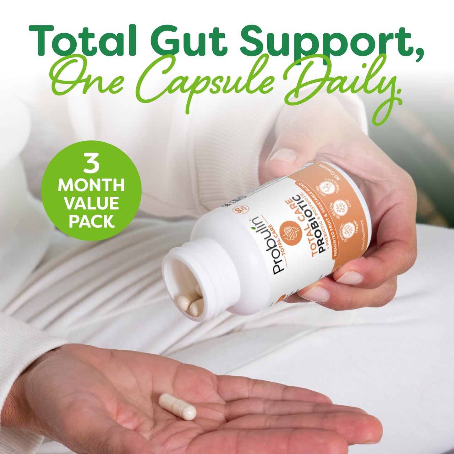 Probulin Total Care Probiotic Supplement, Daily Gut, Digestive, and Immune Health Probiotics Capsules for Men and Women, 20 Billion CFU, Vegan, 90 Count Bottle - dailyvitalstore