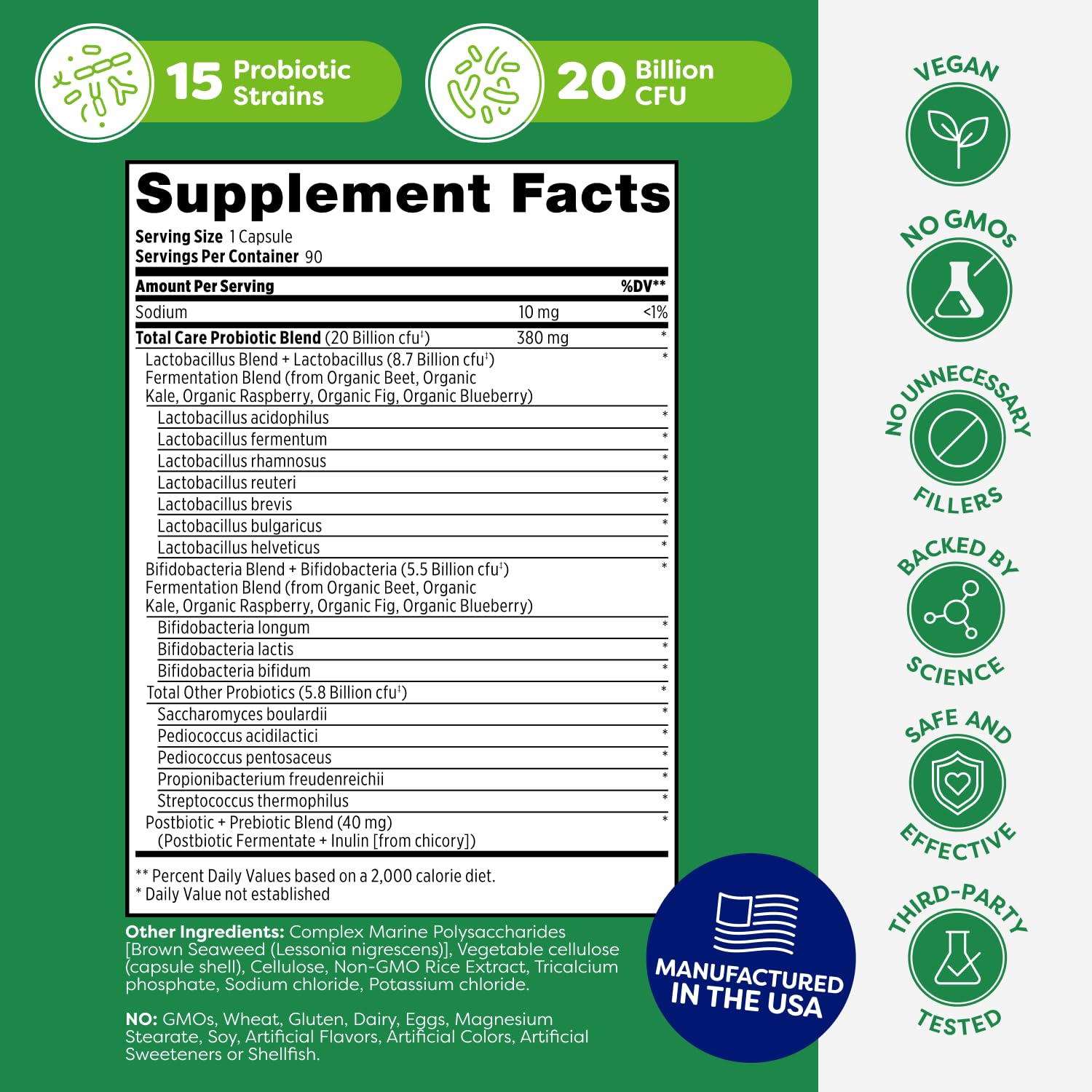 Probulin Total Care Probiotic Supplement, Daily Gut, Digestive, and Immune Health Probiotics Capsules for Men and Women, 20 Billion CFU, Vegan, 90 Count Bottle - dailyvitalstore