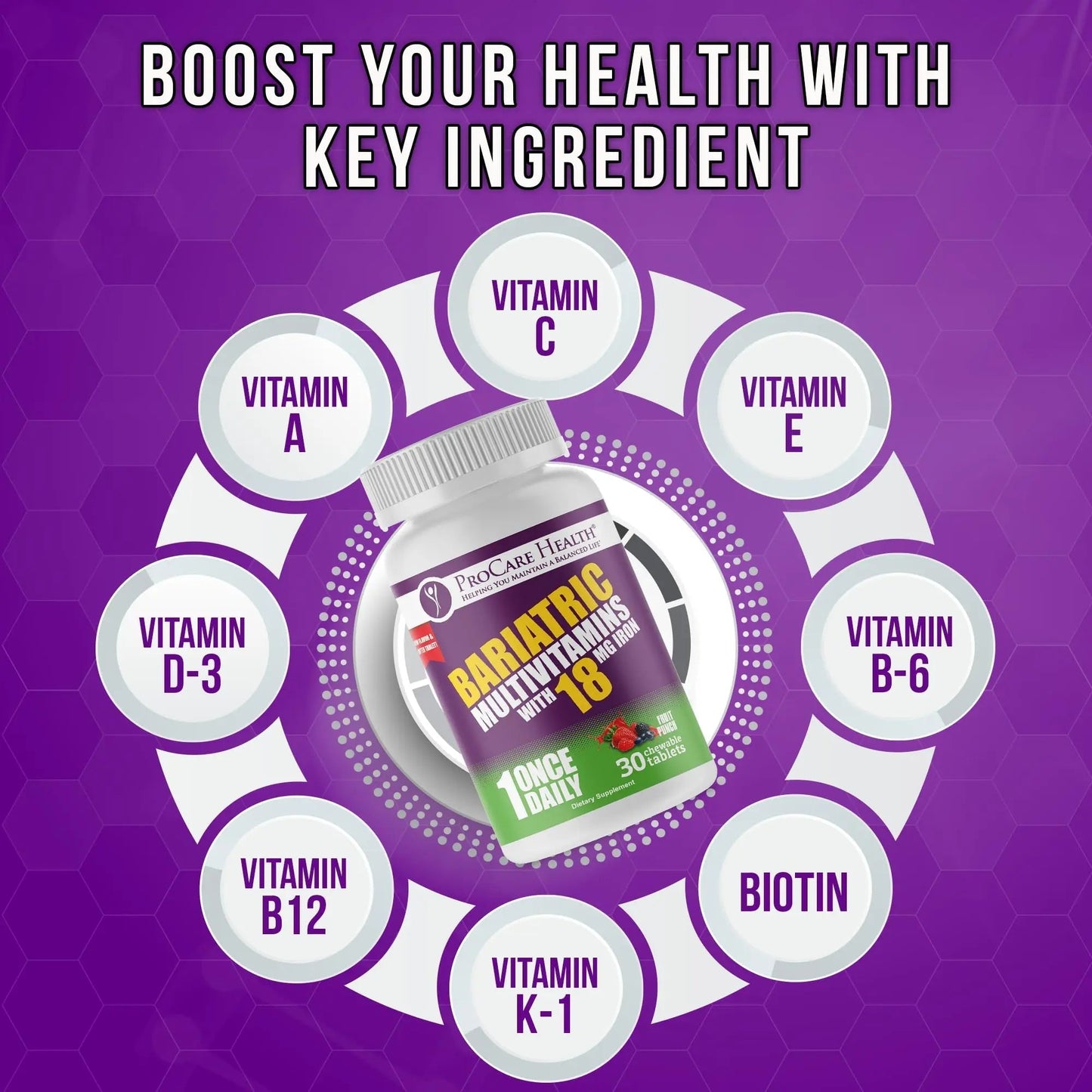 ProCare Health Bariatric Chewable Multivitamin with Iron 18mg (30 Tablets) - Fruit Punch Flavor Bariatric Multivitamin Chewable - dailyvitalstore
