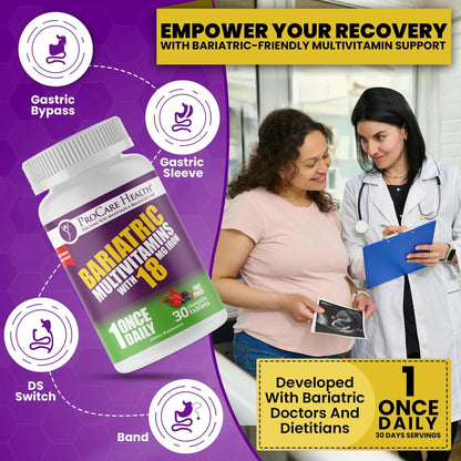ProCare Health Bariatric Chewable Multivitamin with Iron 18mg (30 Tablets) - Fruit Punch Flavor Bariatric Multivitamin Chewable - dailyvitalstore