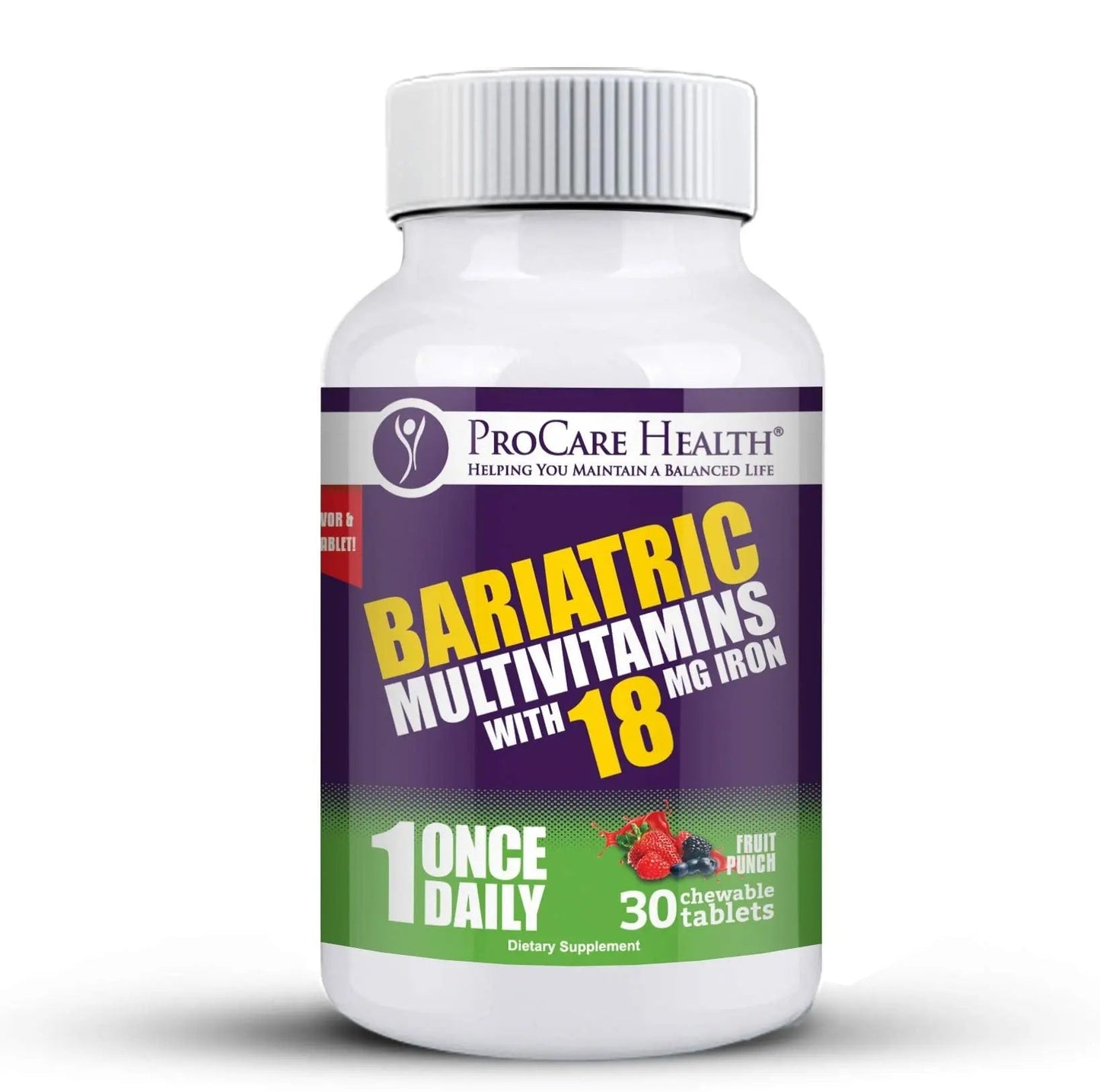 ProCare Health Bariatric Chewable Multivitamin with Iron 18mg (30 Tablets) - Fruit Punch Flavor Bariatric Multivitamin Chewable - dailyvitalstore