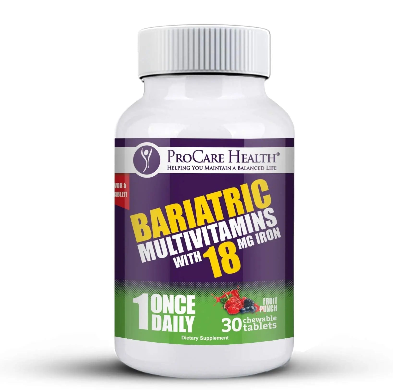 ProCare Health Bariatric Chewable Multivitamin with Iron 18mg (30 Tablets) - Fruit Punch Flavor Bariatric Multivitamin Chewable - dailyvitalstore