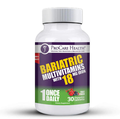 ProCare Health Bariatric Chewable Multivitamin with Iron 18mg (30 Tablets) - Fruit Punch Flavor Bariatric Multivitamin Chewable - dailyvitalstore