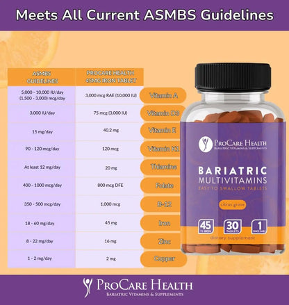 Procare Health Bariatric Multivitamin with Iron 45mg Easy to Swallow 30 Tablets - Post Op Bariatric Vitamins for Gastric Bypass Pills - dailyvitalstore