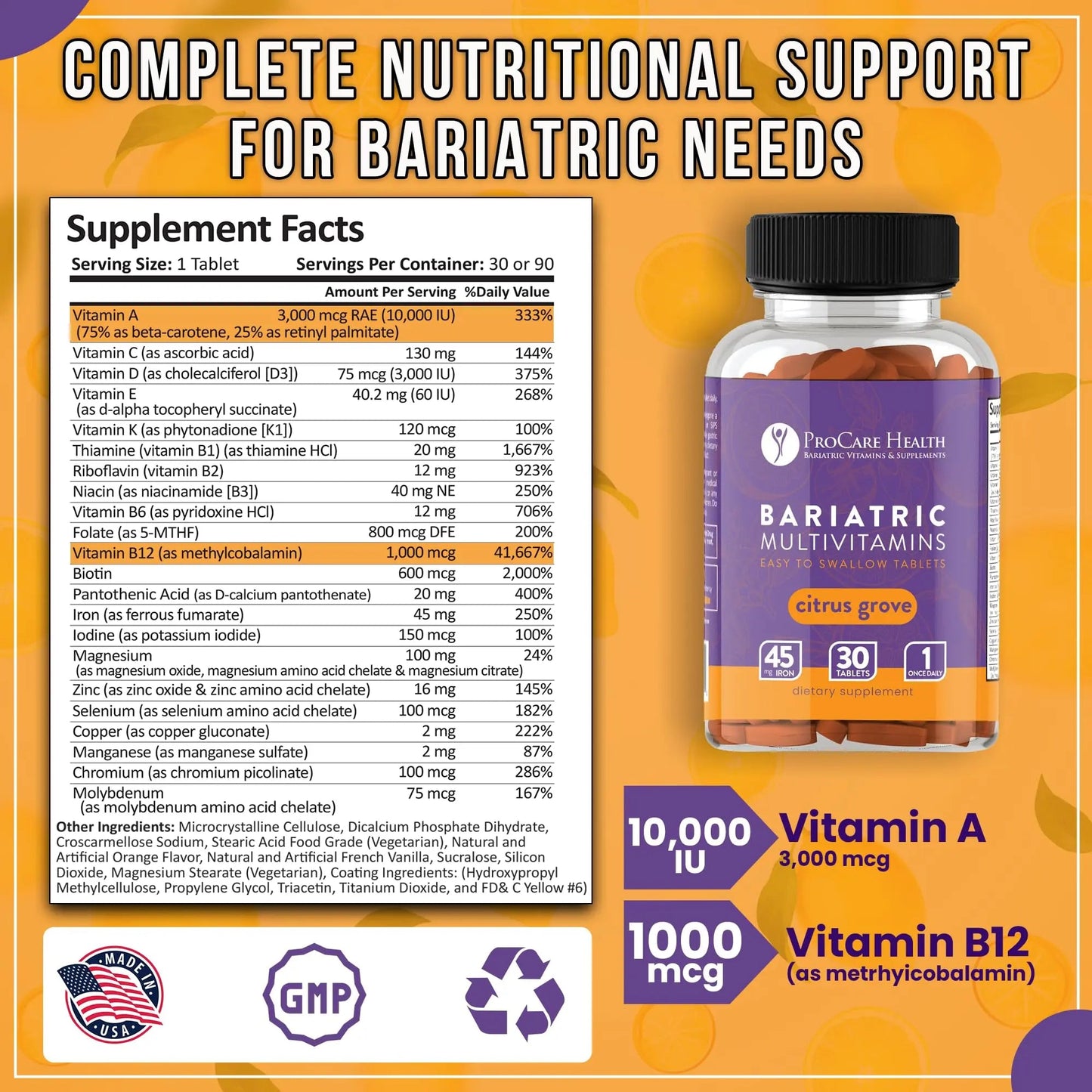 Procare Health Bariatric Multivitamin with Iron 45mg Easy to Swallow 30 Tablets - Post Op Bariatric Vitamins for Gastric Bypass Pills - dailyvitalstore