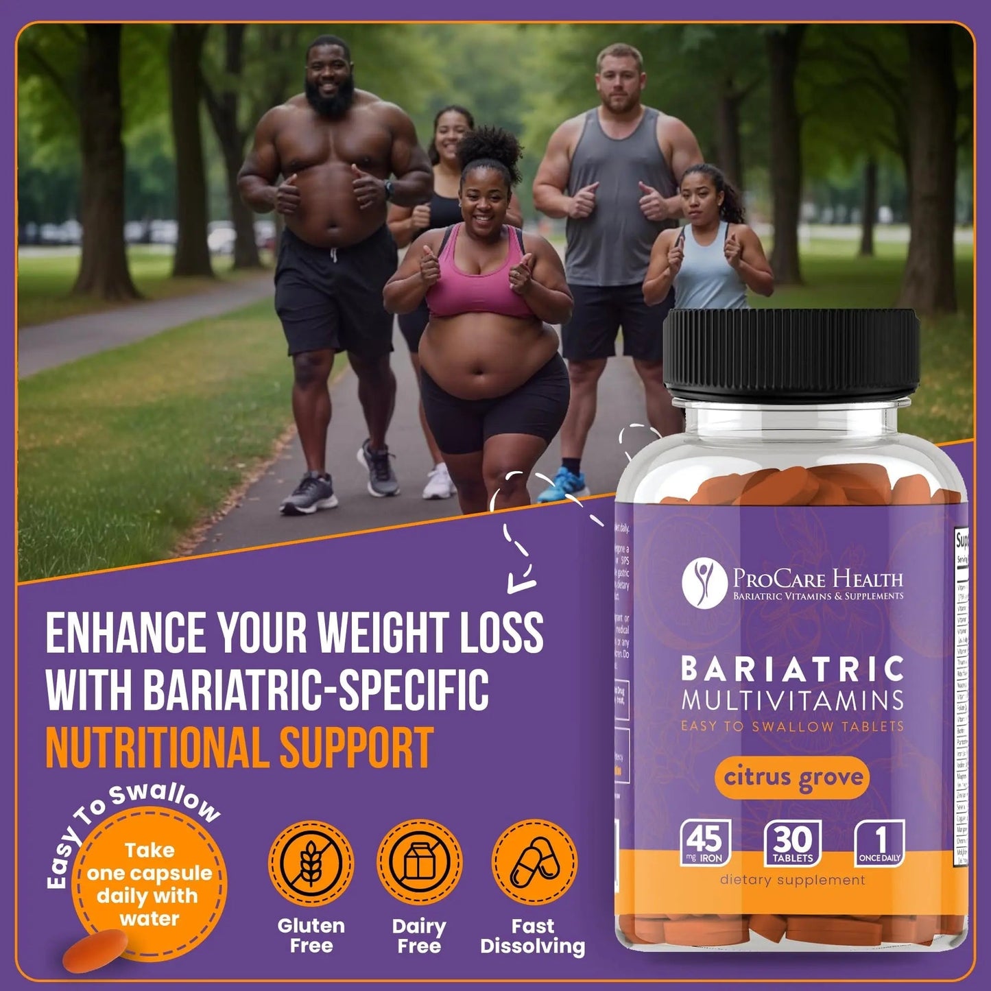 Procare Health Bariatric Multivitamin with Iron 45mg Easy to Swallow 30 Tablets - Post Op Bariatric Vitamins for Gastric Bypass Pills - dailyvitalstore