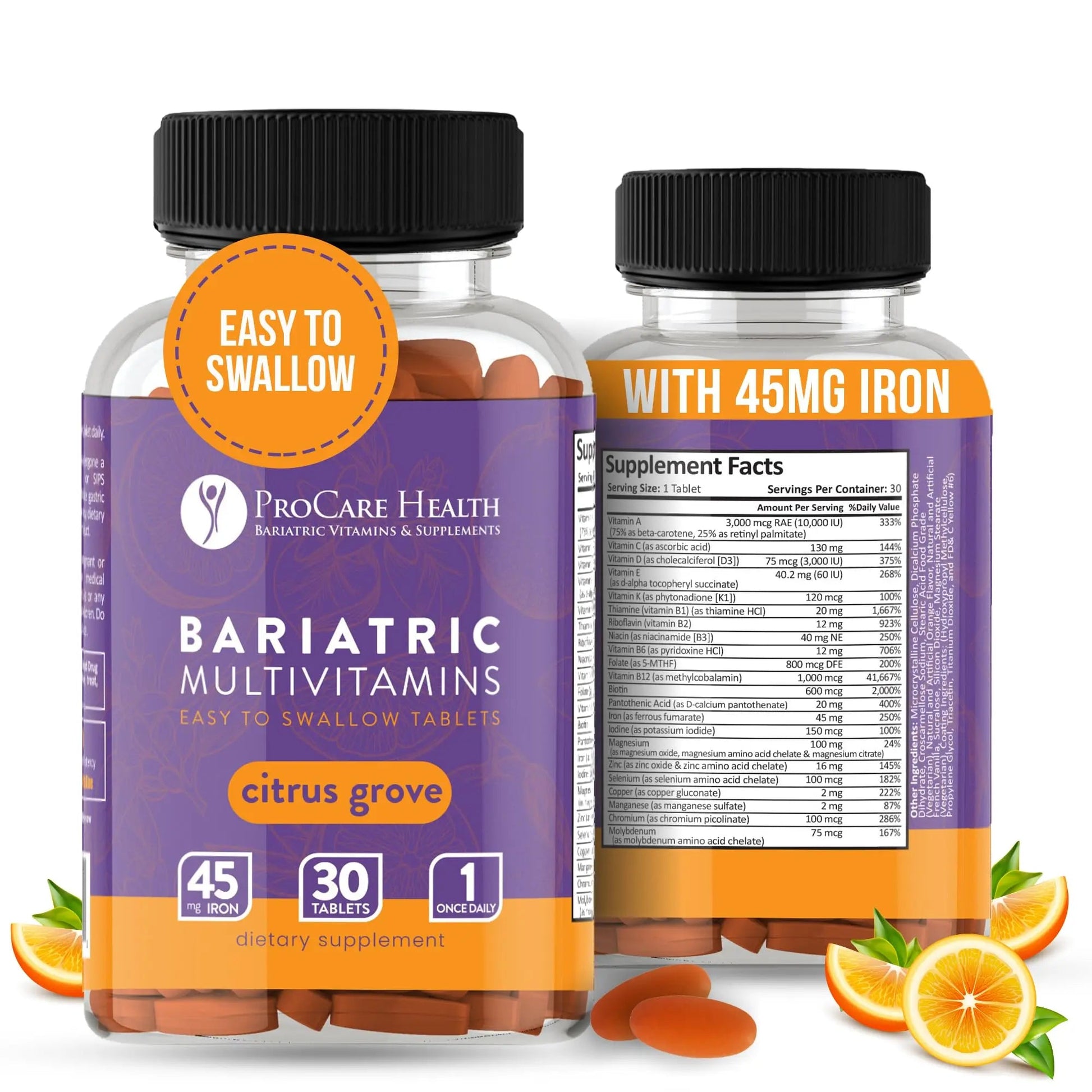 Procare Health Bariatric Multivitamin with Iron 45mg Easy to Swallow 30 Tablets - Post Op Bariatric Vitamins for Gastric Bypass Pills - dailyvitalstore