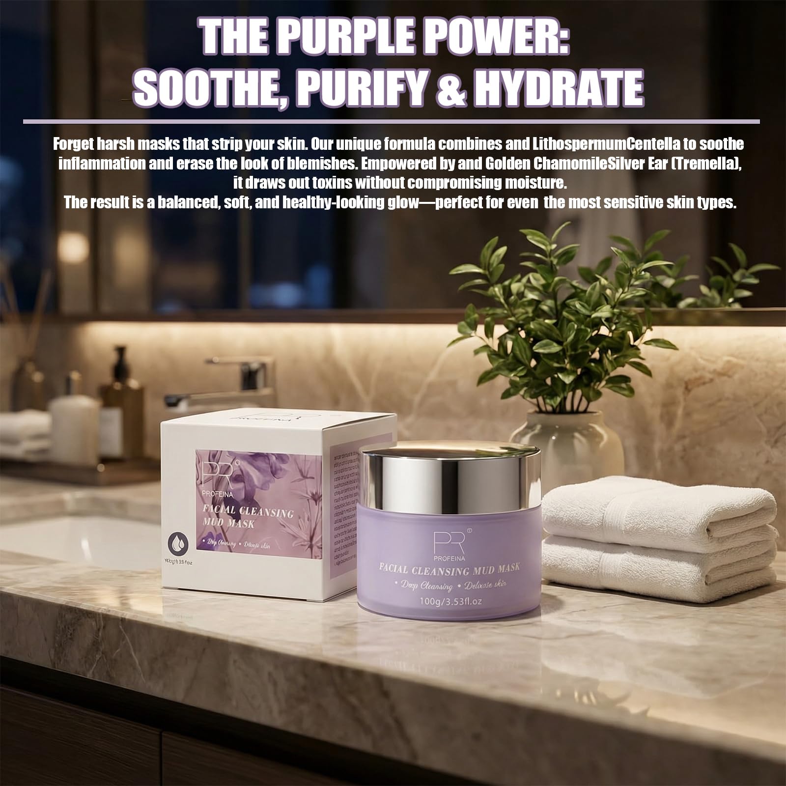 PROFEINA Clay Mask for Face, Non-Drying Facial Cleansing Mud Mask for Oily and Sensitive Skin, Deep Pore Cleansing Face Mask, Smooth Easy-Rinse Texture, Weekly Spa Skincare Routine, 4.23 Oz for Pores - dailyvitalstore