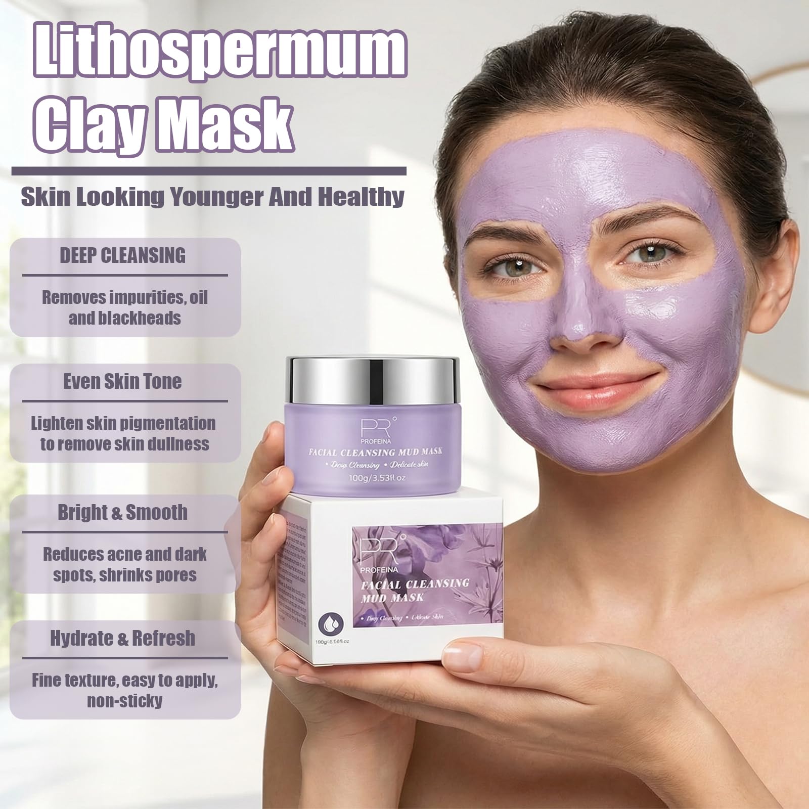 PROFEINA Clay Mask for Face, Non-Drying Facial Cleansing Mud Mask for Oily and Sensitive Skin, Deep Pore Cleansing Face Mask, Smooth Easy-Rinse Texture, Weekly Spa Skincare Routine, 4.23 Oz for Pores - dailyvitalstore