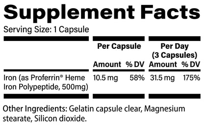 Proferrin Clear Heme Iron Supplement, 90 Capsules- Superior Absorption, Easy on The Gut, Natural, Made in The US - dailyvitalstore
