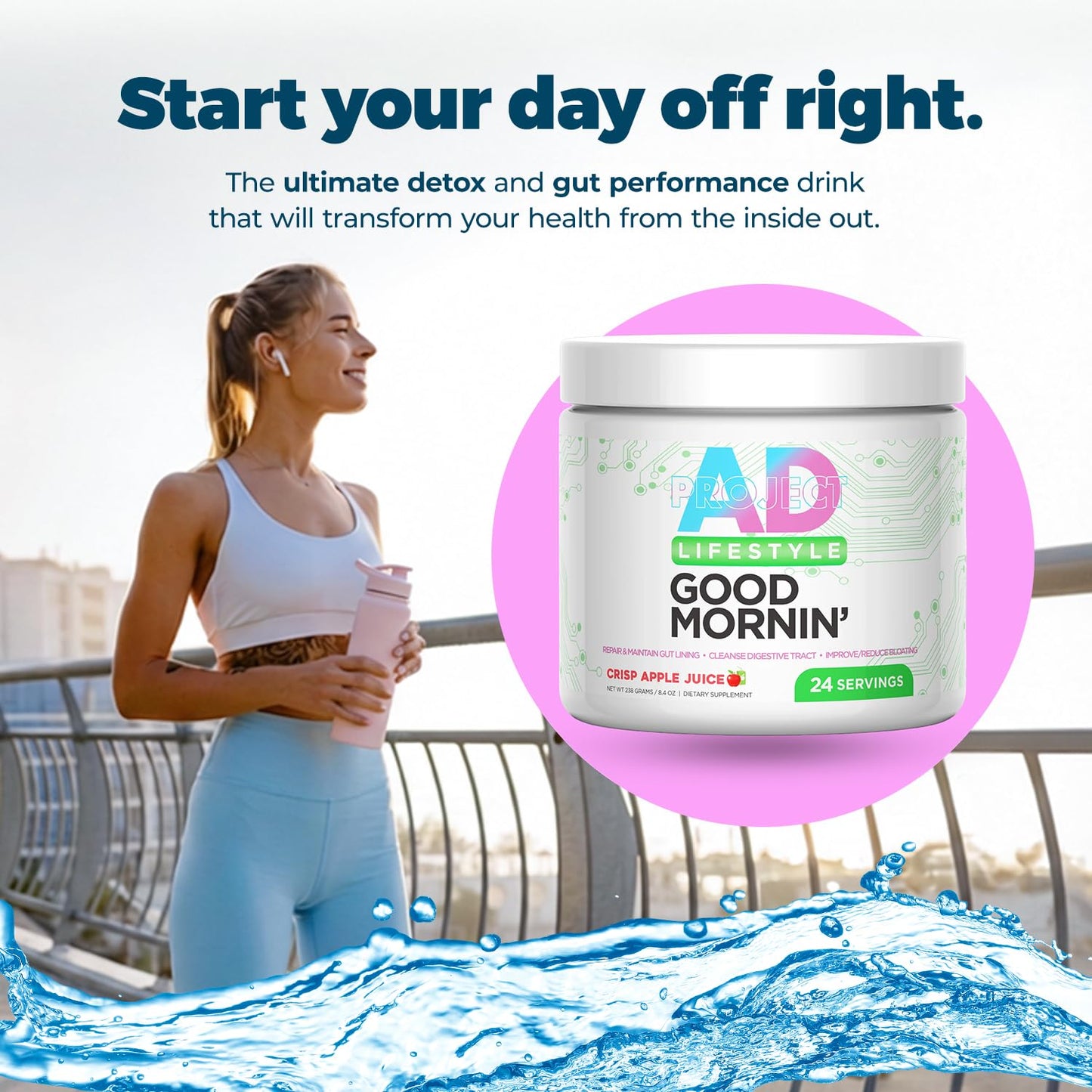 Project AD Life Good Morning Detox and Performance Drink, Naturally Flavored and Formulated with L-GLutamine, Apple Cider Vinegar, - dailyvitalstore