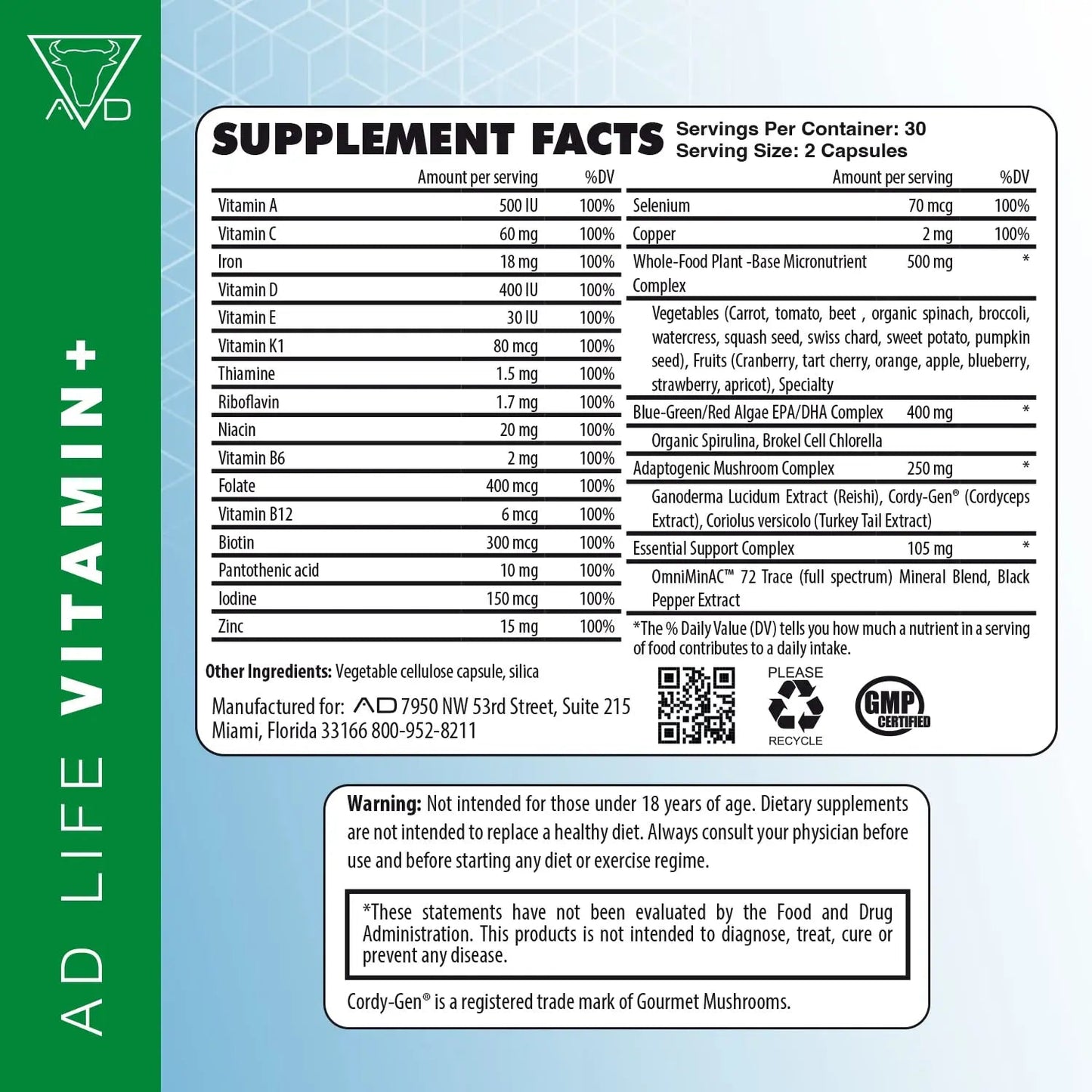 Project AD Vitamin+ Multimineral Multivitamin Supplement Complete Antioxidant, Energy & Immune Support. (60 Servings) - dailyvitalstore
