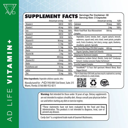 Project AD Vitamin+ Multimineral Multivitamin Supplement Complete Antioxidant, Energy & Immune Support. (60 Servings) - dailyvitalstore