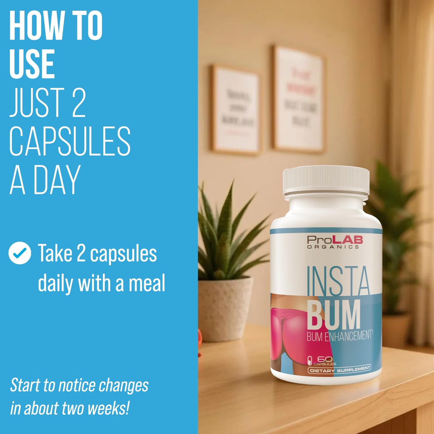 ProLab Organics InstaBum Bum Enhancement Pills – Lift, Shape, and Fill Glutes – Fast Growth for Bigger Butt and Hips – No Gummies. Visible Results in 1-2 Weeks - dailyvitalstore