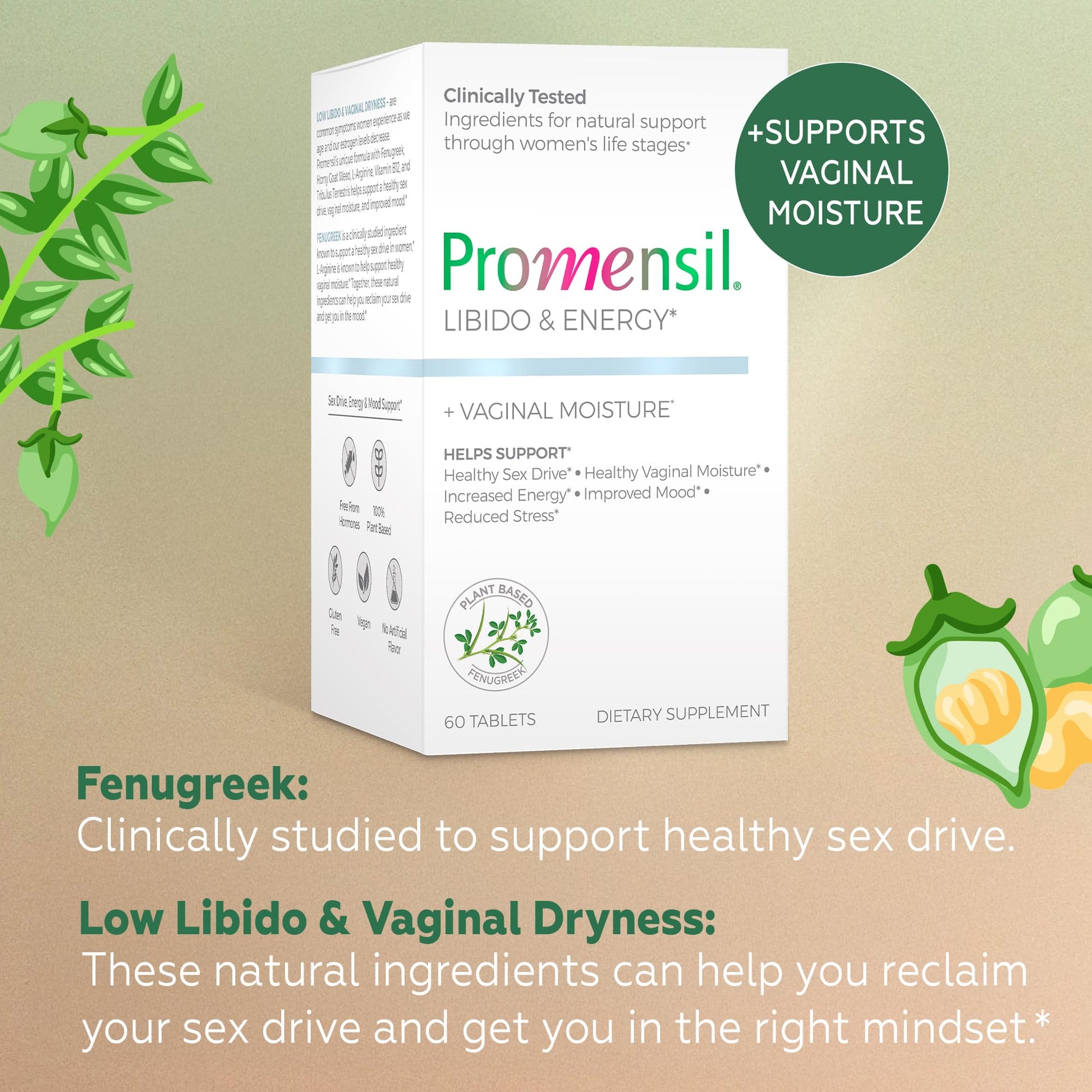 Promensil Libido & Energy - Libido Booster for Women, Sexual Health Support for Women with Low Estrogen, Fenugreek, Horny Goat Weed & Vitamins for Menopause, Clinically Proven - 30 Day Supply - dailyvitalstore