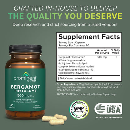 Prominent Nutrition Bergamot Phytosome, Clinically Researched Vazguard Citrus Bergamot Extract for Cholesterol and Heart Health Support, Enhanced-Absorption - dailyvitalstore