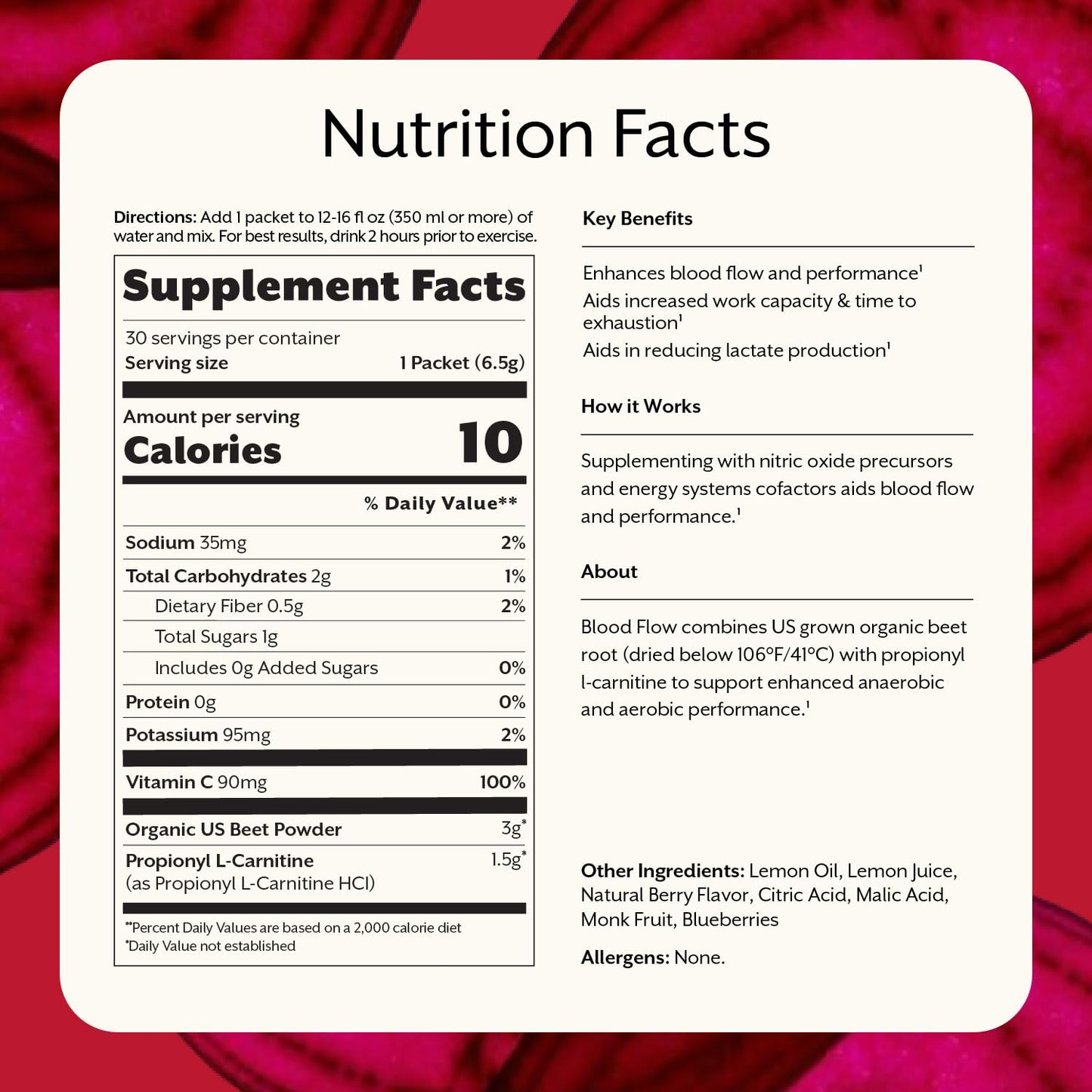ProMix Nutrition Blood Flow - Nitric Oxide Supplement with Organic US Beet Root Powder - Cold Pressed, Low Temp Dehydration - 30 Servings - dailyvitalstore