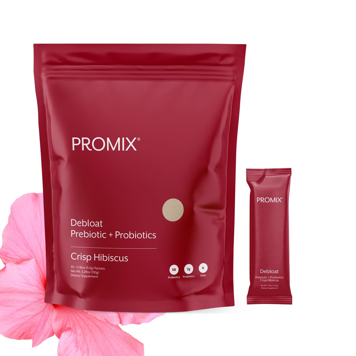 ProMix Nutrition Debloat Prebiotics and Probiotics Immune Support Supplement for Digestion, Cortisol Health, Gut Cleanse - Hibiscus - dailyvitalstore