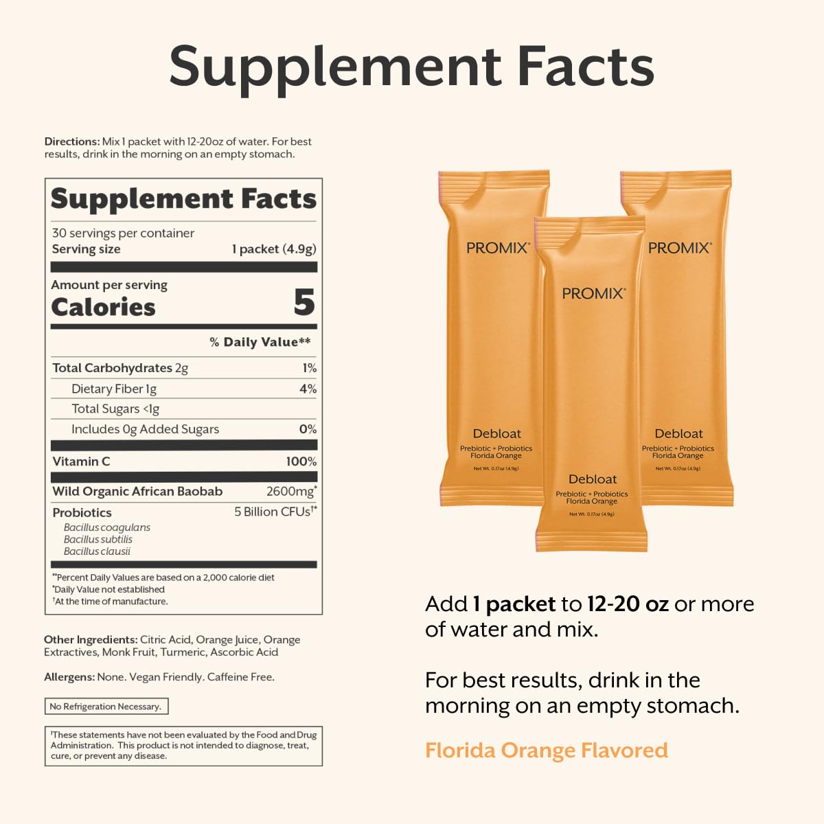 ProMix Nutrition Debloat Prebiotics and Probiotics with Baobab - Rich in Vitamin C, Bloating Relief, Immune Support - dailyvitalstore