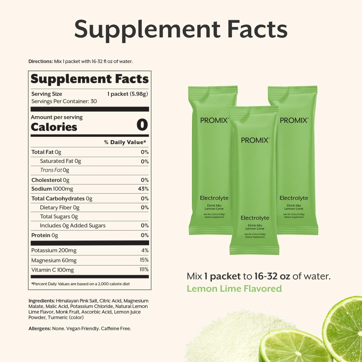 ProMix Nutrition Electrolytes Powder Hydration Packets - Himalayan Pink Salt, Magnesium, Potassium, Vitamin C - Lemon Lime, Lightly Sweetened - dailyvitalstore