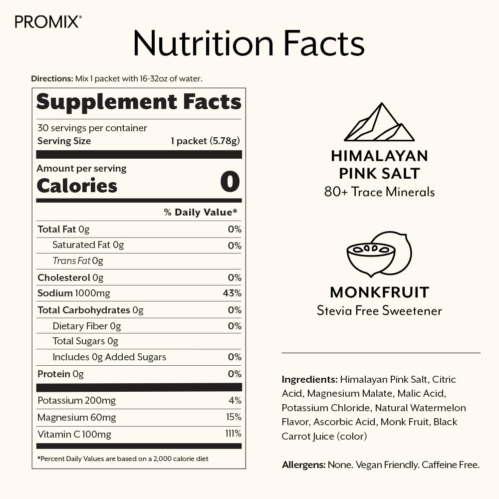 ProMix Nutrition Electrolytes Powder Hydration Packets - Himalayan Pink Salt, Magnesium, Potassium, Vitamin C - Salted Watermelon, - dailyvitalstore