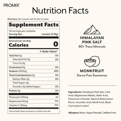 ProMix Nutrition Electrolytes Powder Hydration Packets - Himalayan Pink Salt, Magnesium, Potassium, Vitamin C - Salted Watermelon, - dailyvitalstore