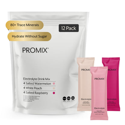 ProMix Nutrition Electrolytes Powder Hydration Packets - Himalayan Pink Salt, Magnesium, Potassium, Vitamin C - Variety Pack, Lightly Sweetened - 12 Servings (Pack of 12) - dailyvitalstore