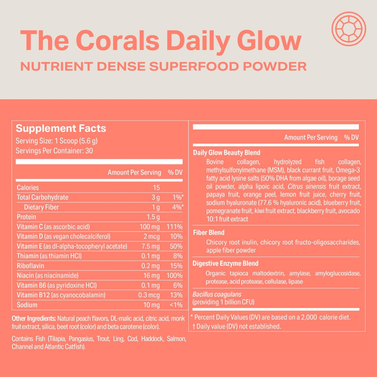Proper, The Corals Daily Glow Beauty Blend - Nutrient Dense Superfood Powder with Collagen Peptides, Hyaluronic Acid Powder, Vitamin C, and MSM. Hair, Skin, Nail Vitamin Supplement for Women & Men - dailyvitalstore