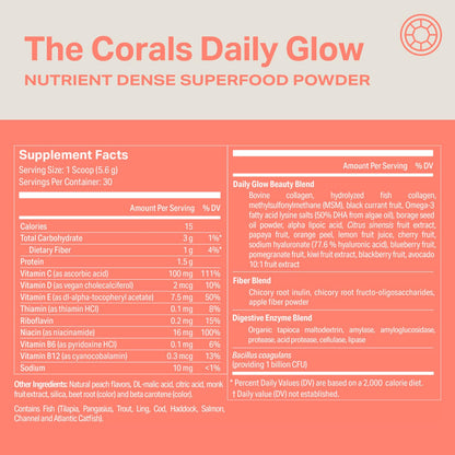 Proper, The Corals Daily Glow Beauty Blend - Nutrient Dense Superfood Powder with Collagen Peptides, Hyaluronic Acid Powder, Vitamin C, and MSM. Hair, Skin, Nail Vitamin Supplement for Women & Men - dailyvitalstore