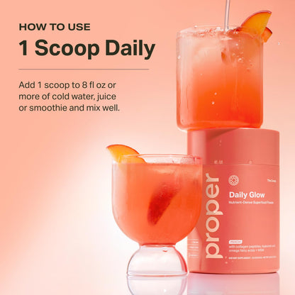 Proper, The Corals Daily Glow Beauty Blend - Nutrient Dense Superfood Powder with Collagen Peptides, Hyaluronic Acid Powder, Vitamin C, and MSM. Hair, Skin, Nail Vitamin Supplement for Women & Men - dailyvitalstore