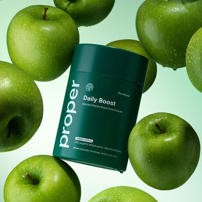 Proper, The Greens Daily Boost Organic Greens Powder. Whole Food, Apple Flavour Veggie Powder Superfood with Wheatgrass, Spirulina, Chlorella, Probiotics. - dailyvitalstore