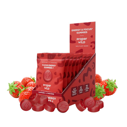 Proper Wild Energy Chews & Gummies for Focus & Clean Energy, Vegan with L-Theanine & Organic Caffeine, Plant-Based, Gluten-Free, Non-GMO, Strawberry (10-Pack) - dailyvitalstore