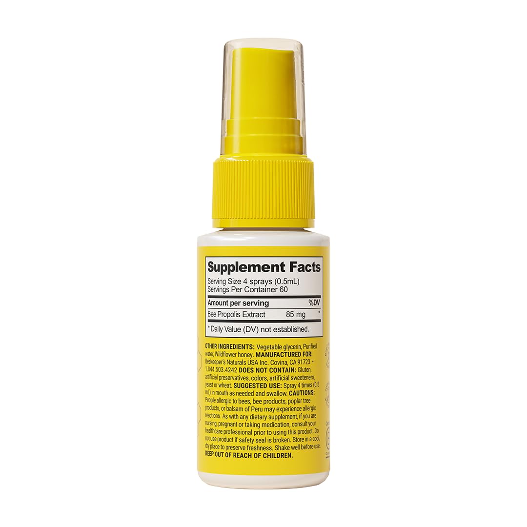 Propolis Throat Spray by Beekeeper's Naturals - 95% Bee Propolis Extract, Natural Immune Support & Sore Throat Relief - Antioxidants, Keto, Paleo, Gluten-Free (1.0 oz)(Pack of 1) - dailyvitalstore
