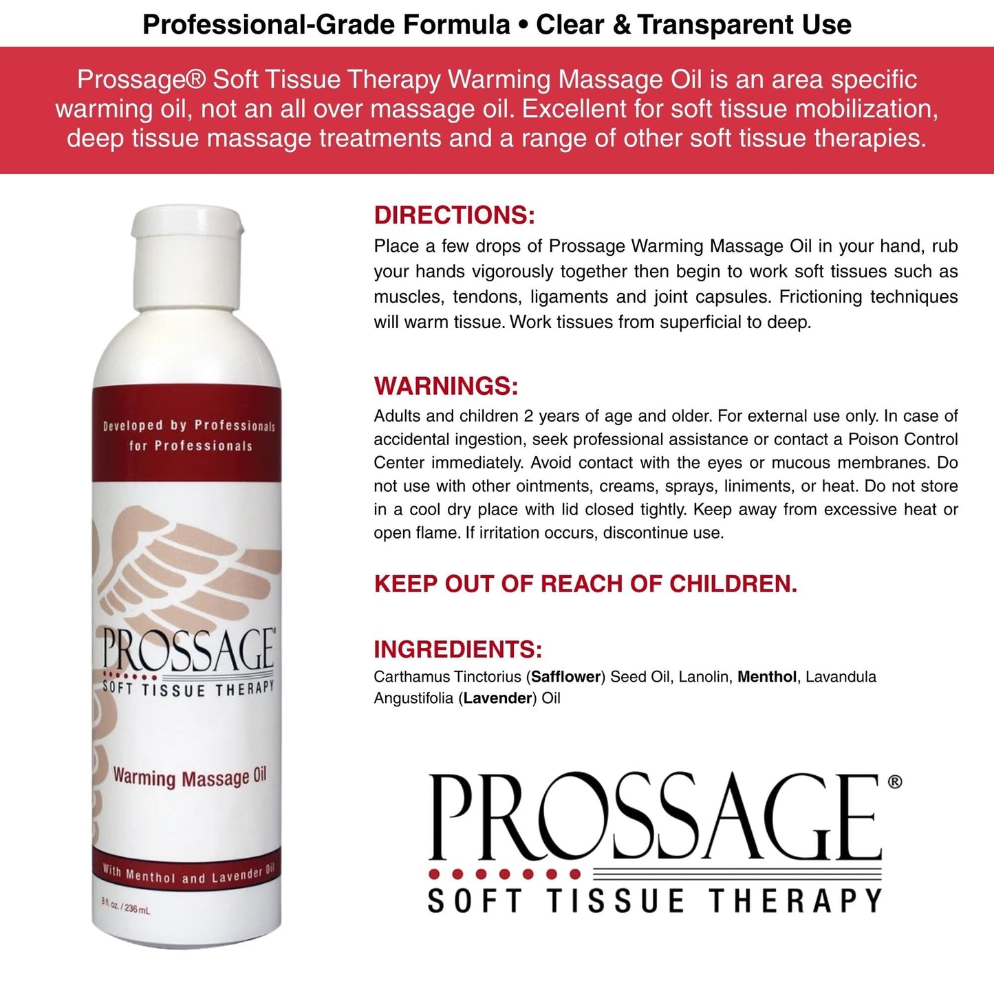 Prossage Heat Warming Relief Massage Oil for Therapuetic Massages, Deep Tissue Massages, and Aromatherapy, Topical Reliever, 8 Ounce Bottle - dailyvitalstore