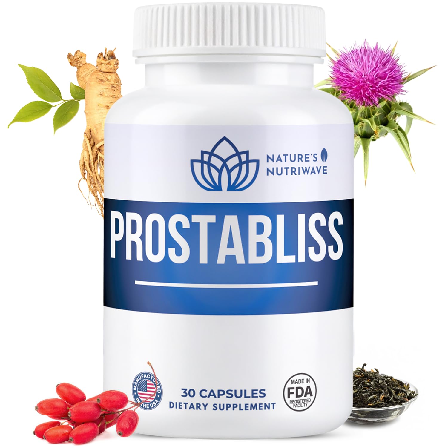 Prostabliss – 100% Natural Herbal Supplement with Zinc, Green Tea, Milk Thistle & Ginseng – Made in USA – 30 Capsules, 1 Month Supply - dailyvitalstore