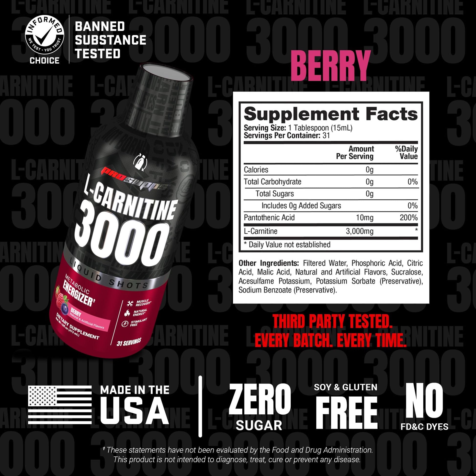 ProSupps L-Carnitine Liquid 3000, Stimulant-Free Liquid Shots for Men & Women - Clean Workout Drink for Energy, Performance & Muscle Recovery - dailyvitalstore