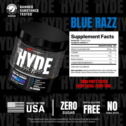 ProSupps Mr. Hyde Max Pump Pre Workout Powder - Stim-Free Preworkout Supports Blood Flow, Muscle Volume & Endurance - Caffeine-Free Nitric Oxide Gym & Fitness Supplements - dailyvitalstore