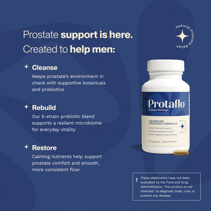 Protaflo Prostate Supplements for Men - Supports Urinary Flow & Bladder Control | Probiotics + Black Walnut, Nettle, Turmeric, Lycopene, Pumpkin Seed - dailyvitalstore