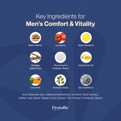 Protaflo Prostate Supplements for Men - Supports Urinary Flow & Bladder Control | Probiotics + Black Walnut, Nettle, Turmeric, Lycopene, Pumpkin Seed - dailyvitalstore