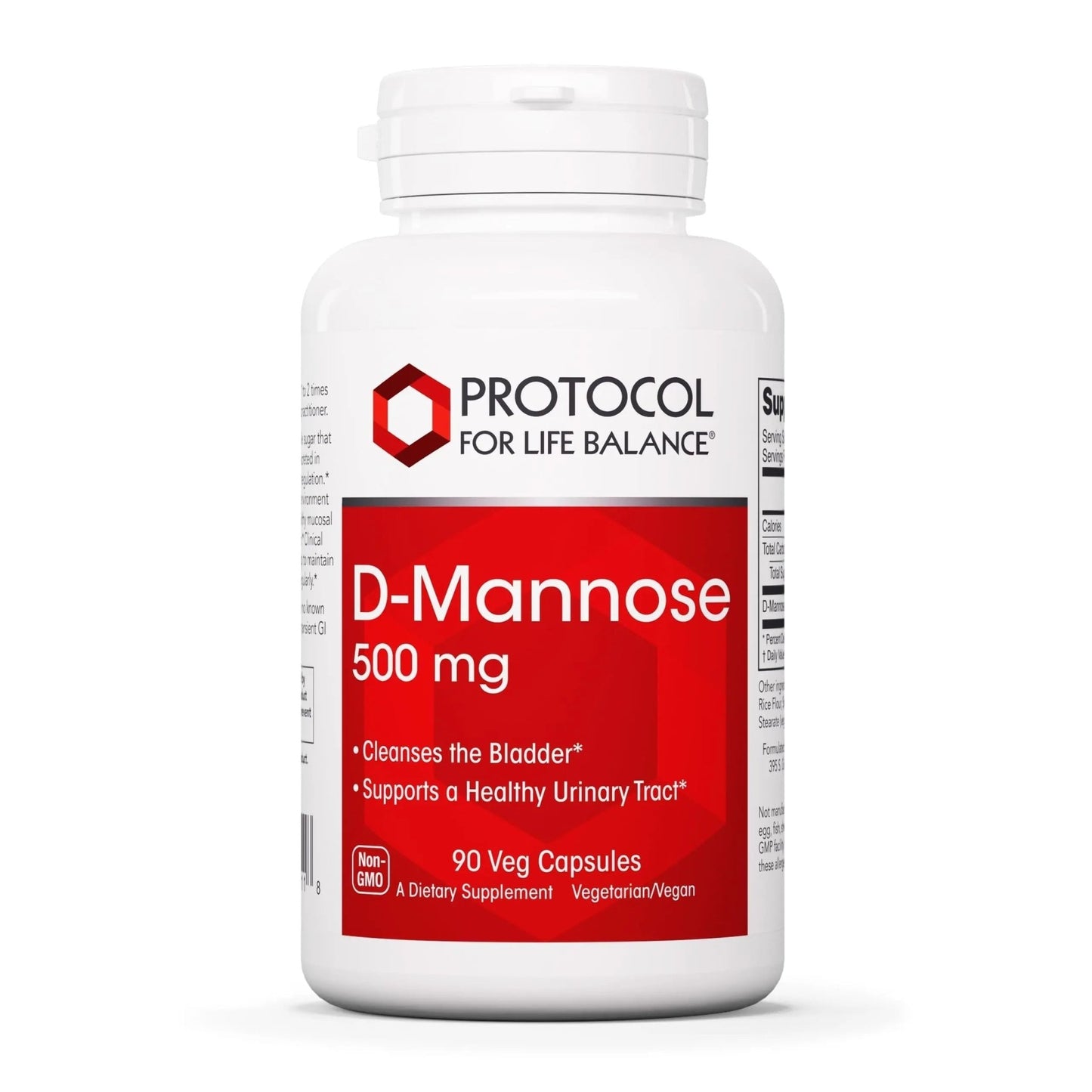 Protocol for Life Balance D-Mannose - 500mg - Bladder Cleanse - Support Healthy Urinary Tract* - For Men & Women - Kosher & Non-GMO - 90 Veg Capsules - dailyvitalstore