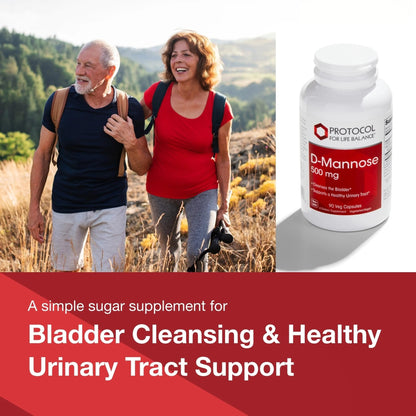 Protocol for Life Balance D-Mannose - 500mg - Bladder Cleanse - Support Healthy Urinary Tract* - For Men & Women - Kosher & Non-GMO - 90 Veg Capsules - dailyvitalstore